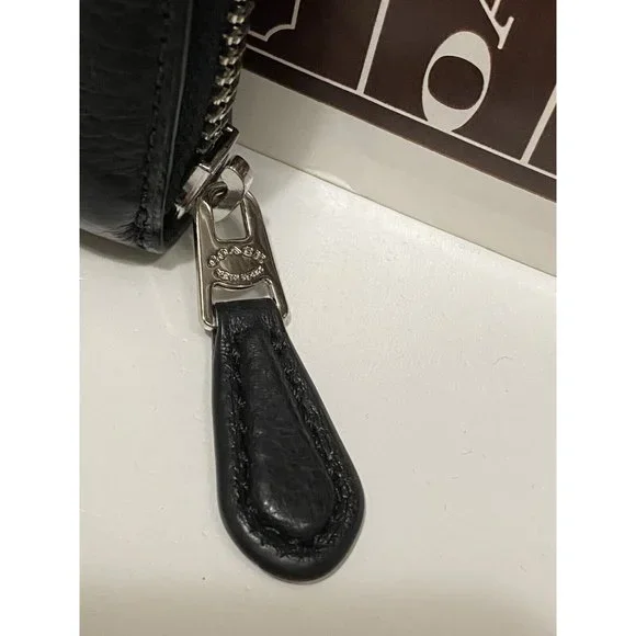 COACH BLACK LEATHER Accordion Zip Wallet w/Studded Coach Script + TISSUE PAPER - Picture 5 of 16